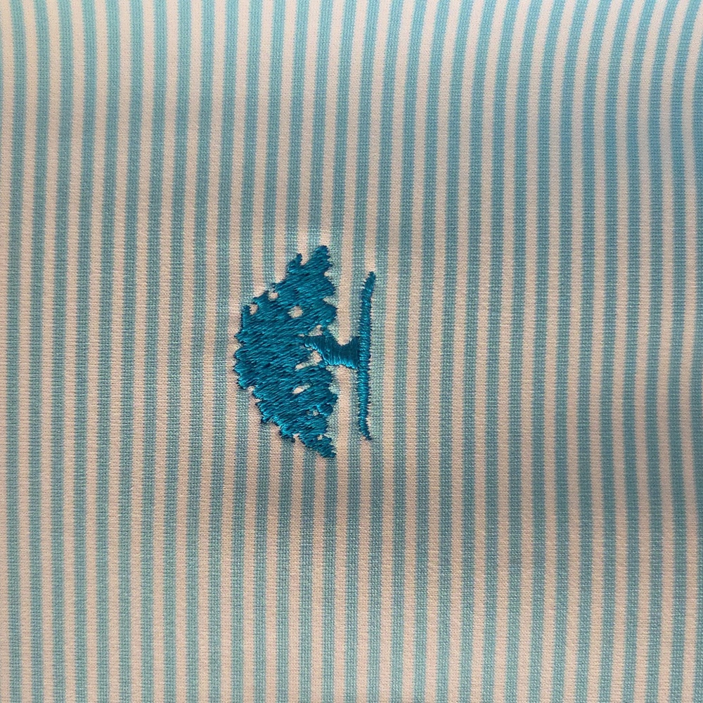 Beautiful Men's Turquoise And White Striped Golf Shirt In New Perfect Condition! - Picture 2 of 14